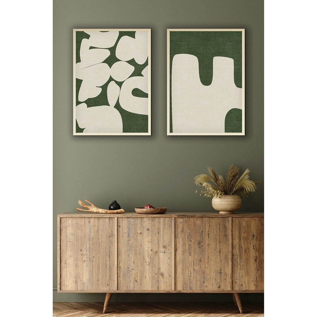 Set 2 tablouri HUHU202, verde/crem, 50x70 cm