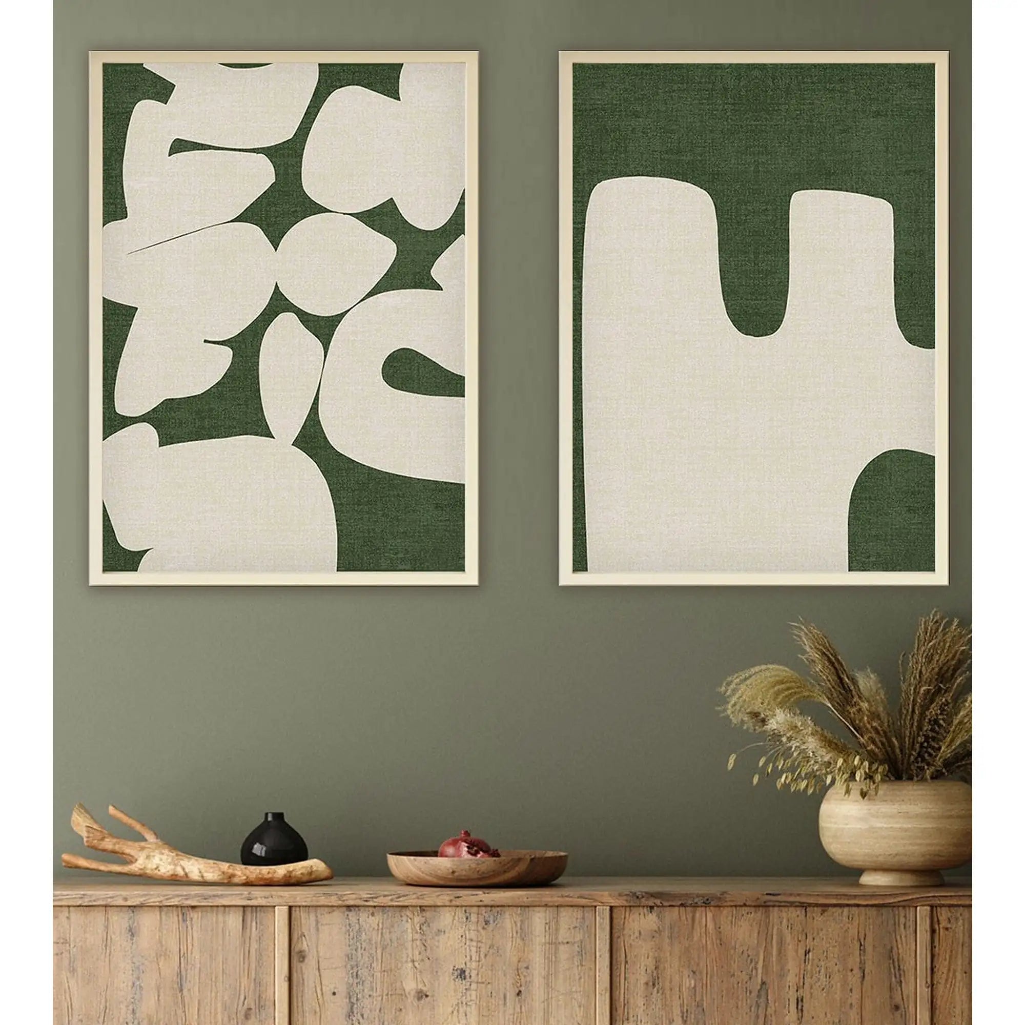 Set 2 tablouri HUHU202, verde/crem, 50x70 cm