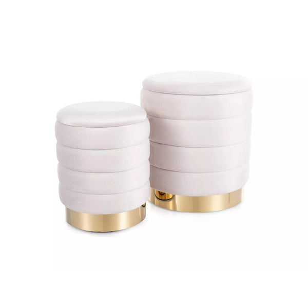 Set 2 taburete BRITTA, bej deschis/auriu, stofa catifelata