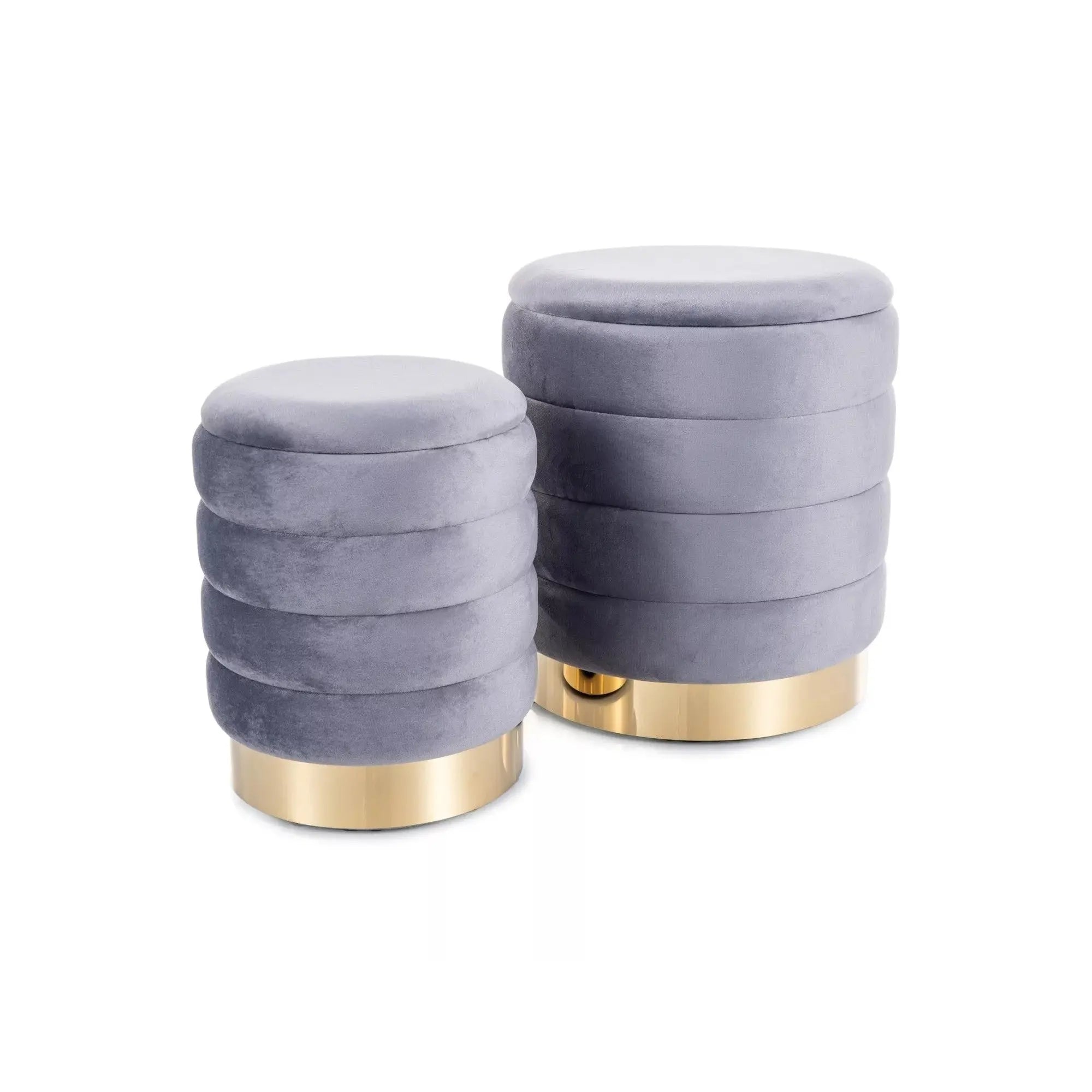 Set 2 taburete BRITTA, gri/auriu, stofa catifelata