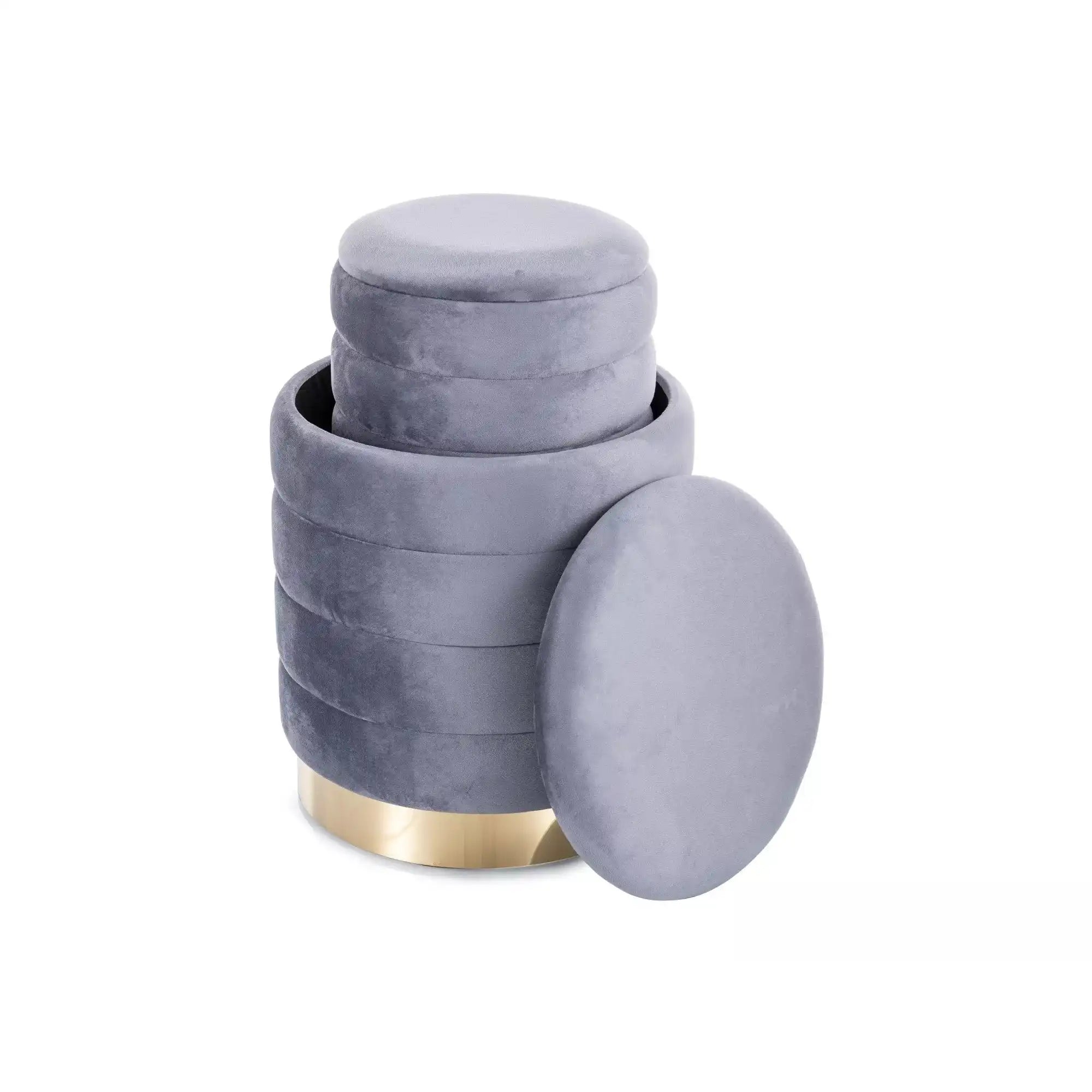 Set 2 taburete BRITTA, gri/auriu, stofa catifelata