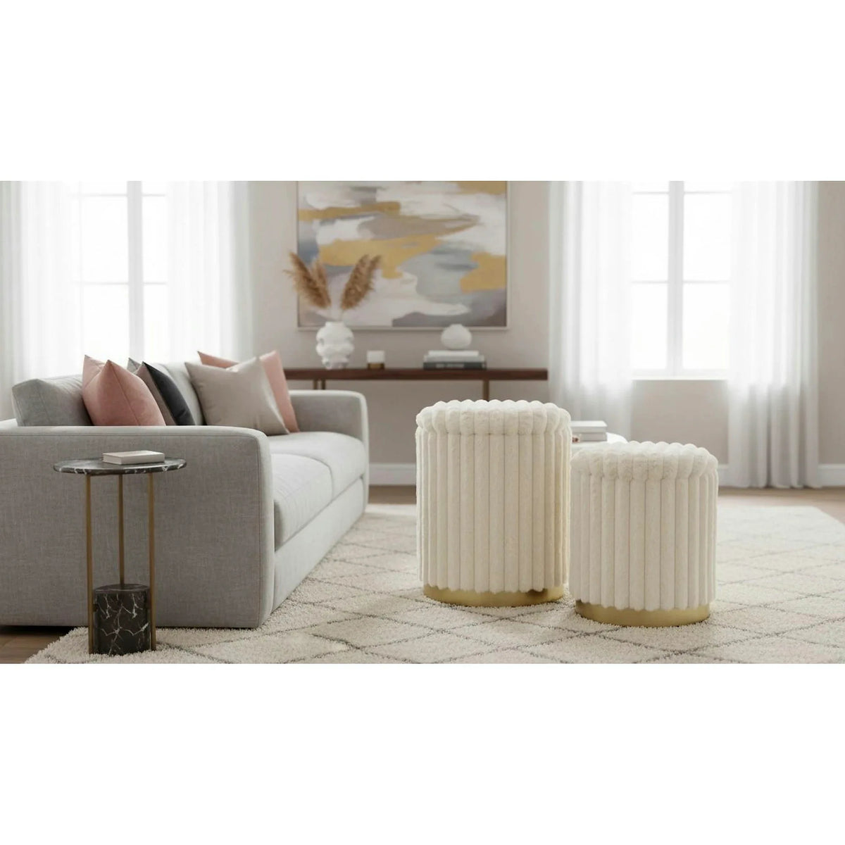 Set 2 taburete FIDO, stofa crem