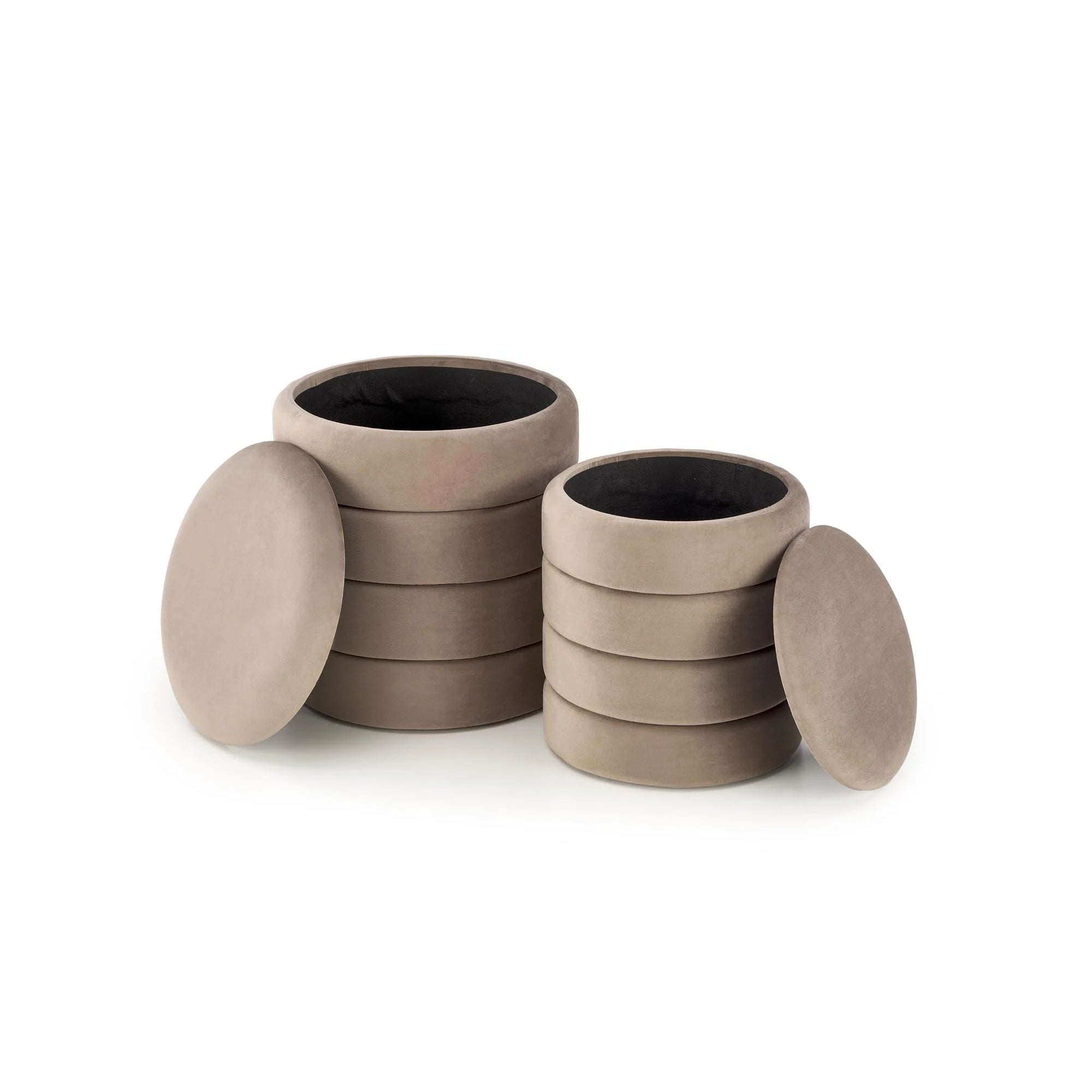 Set 2 taburete PACHO, stofa catifelata bej, cu spatiu depozitare