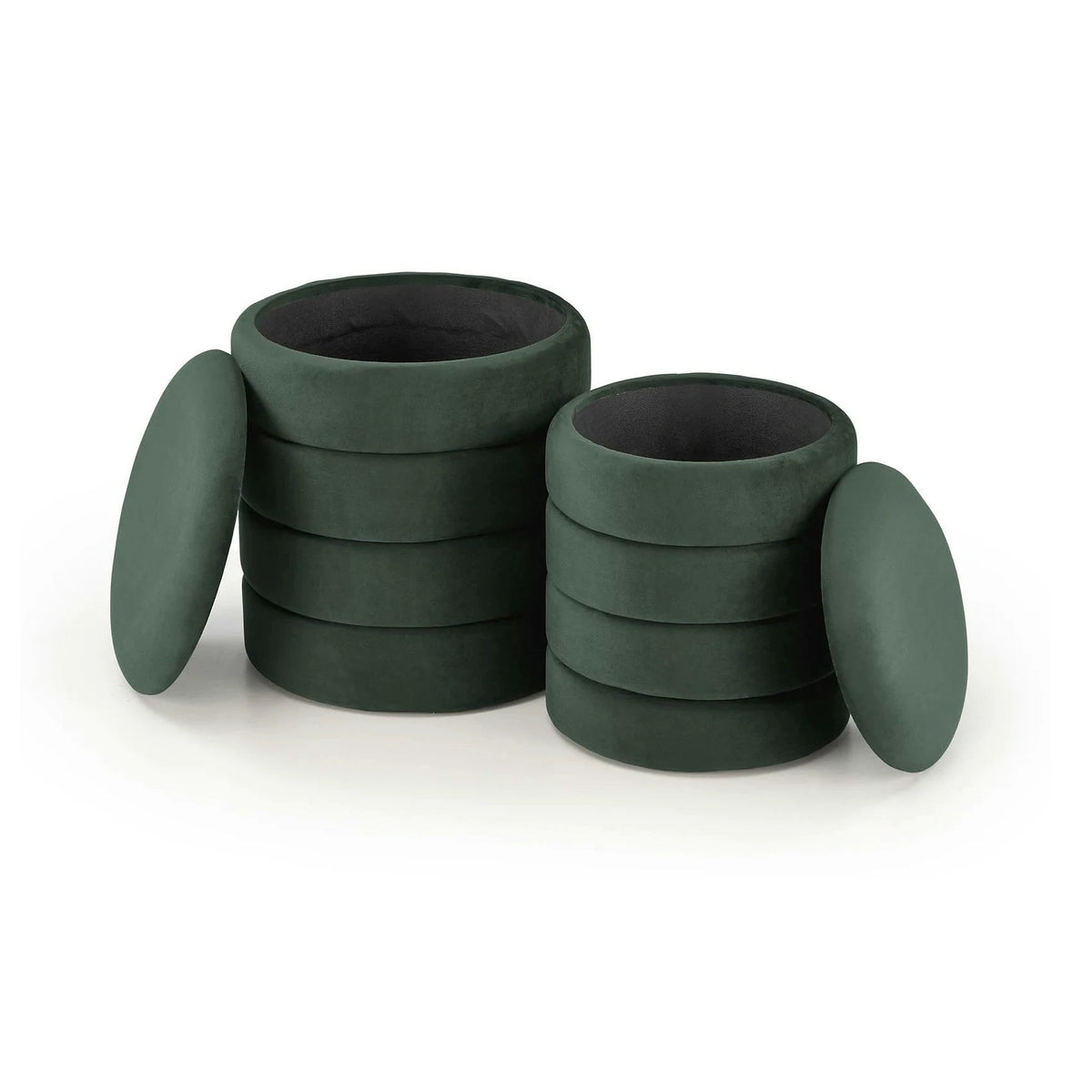 Set 2 taburete PACHO, stofa catifelata verde, cu spatiu depozitare
