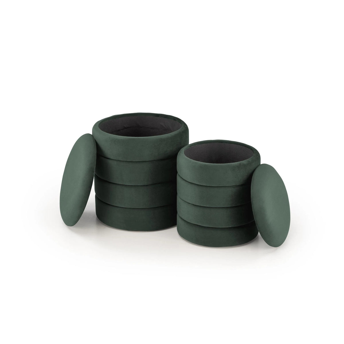 Set 2 taburete PACHO, stofa catifelata verde, cu spatiu depozitare