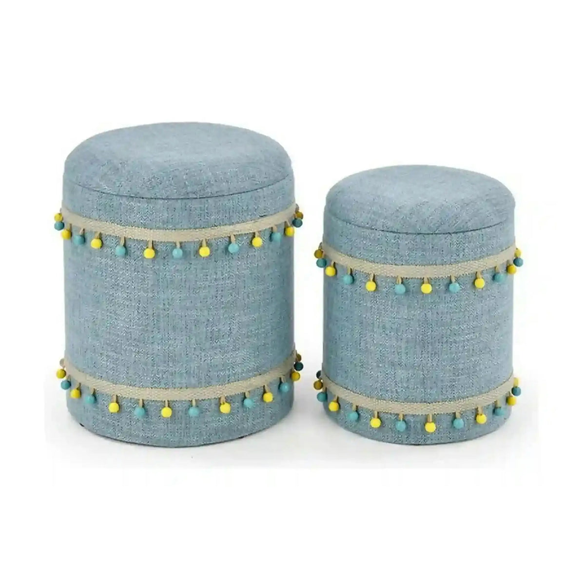 Set 2 tabureti GRADO, stofa clasica albastru deschis, cu spatiu depozitare