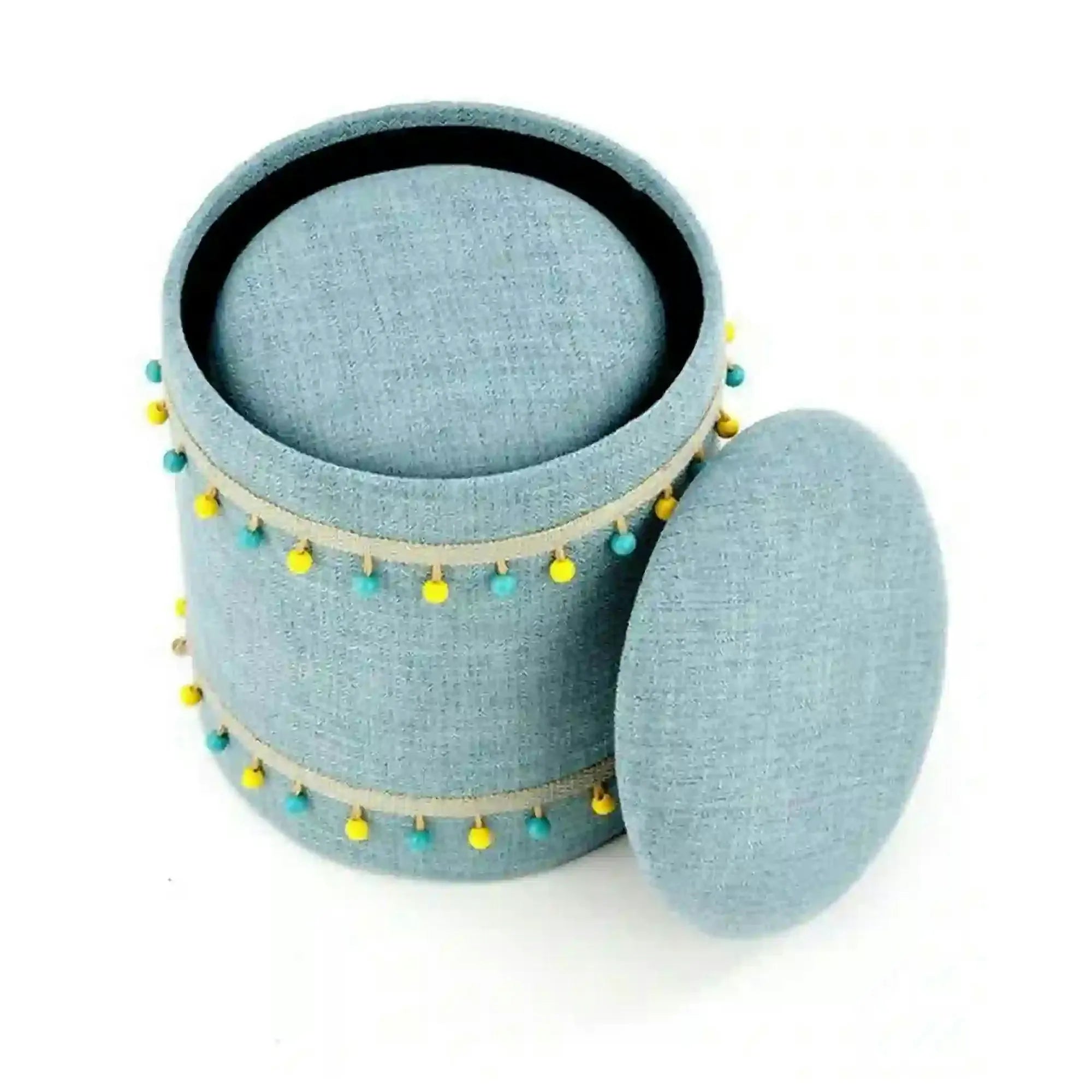 Set 2 tabureti GRADO, stofa clasica albastru deschis, cu spatiu depozitare