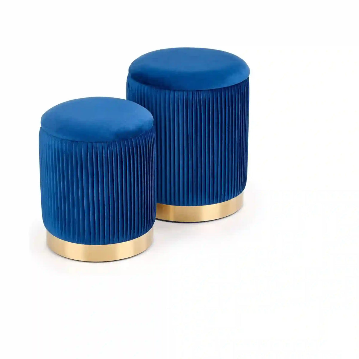 Set 2 tabureti MONTY, stofa catifelata, albastru marin, cu spatiu depozitare