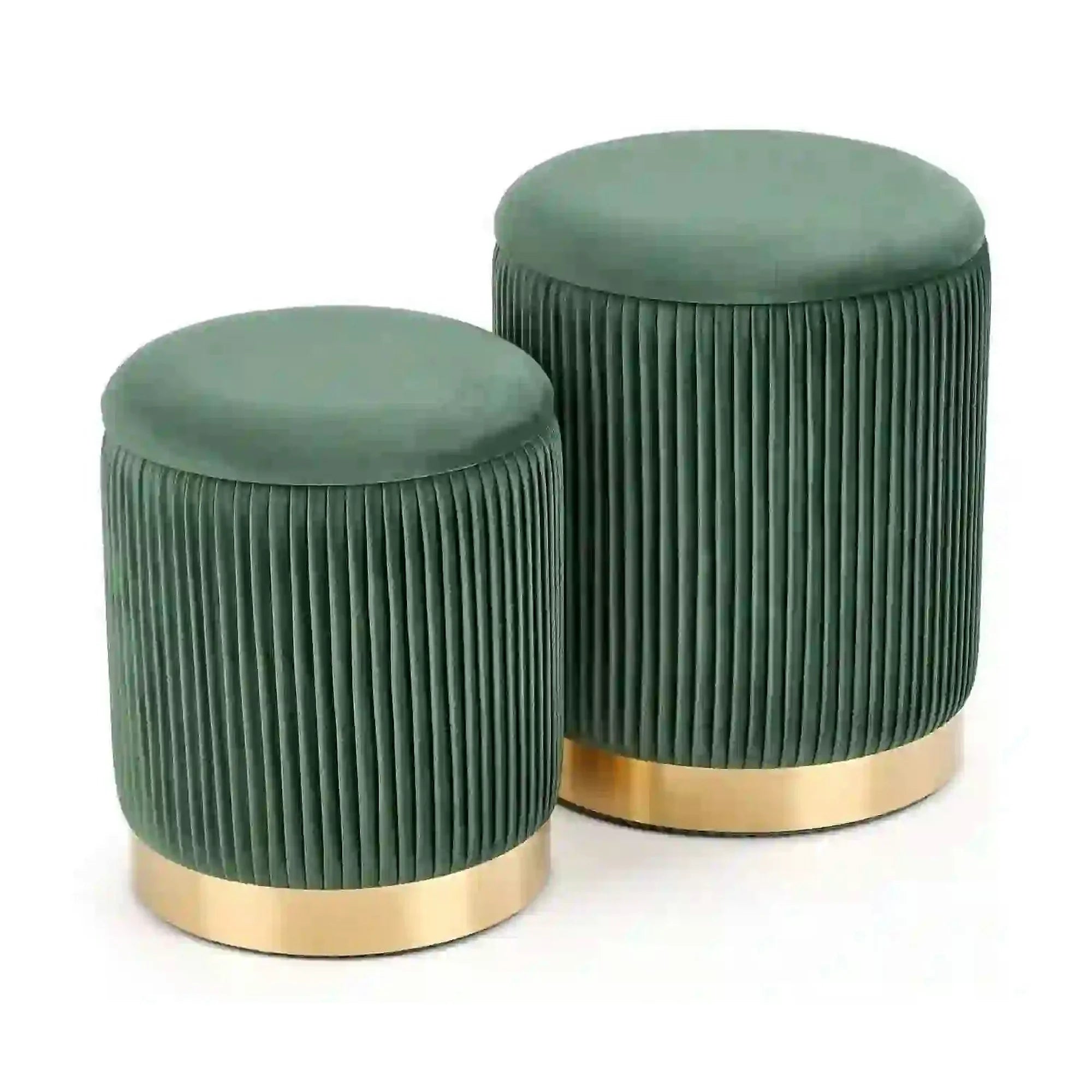 Set 2 tabureti MONTY, stofa catifelata, verde inchis, cu spatiu depozitare