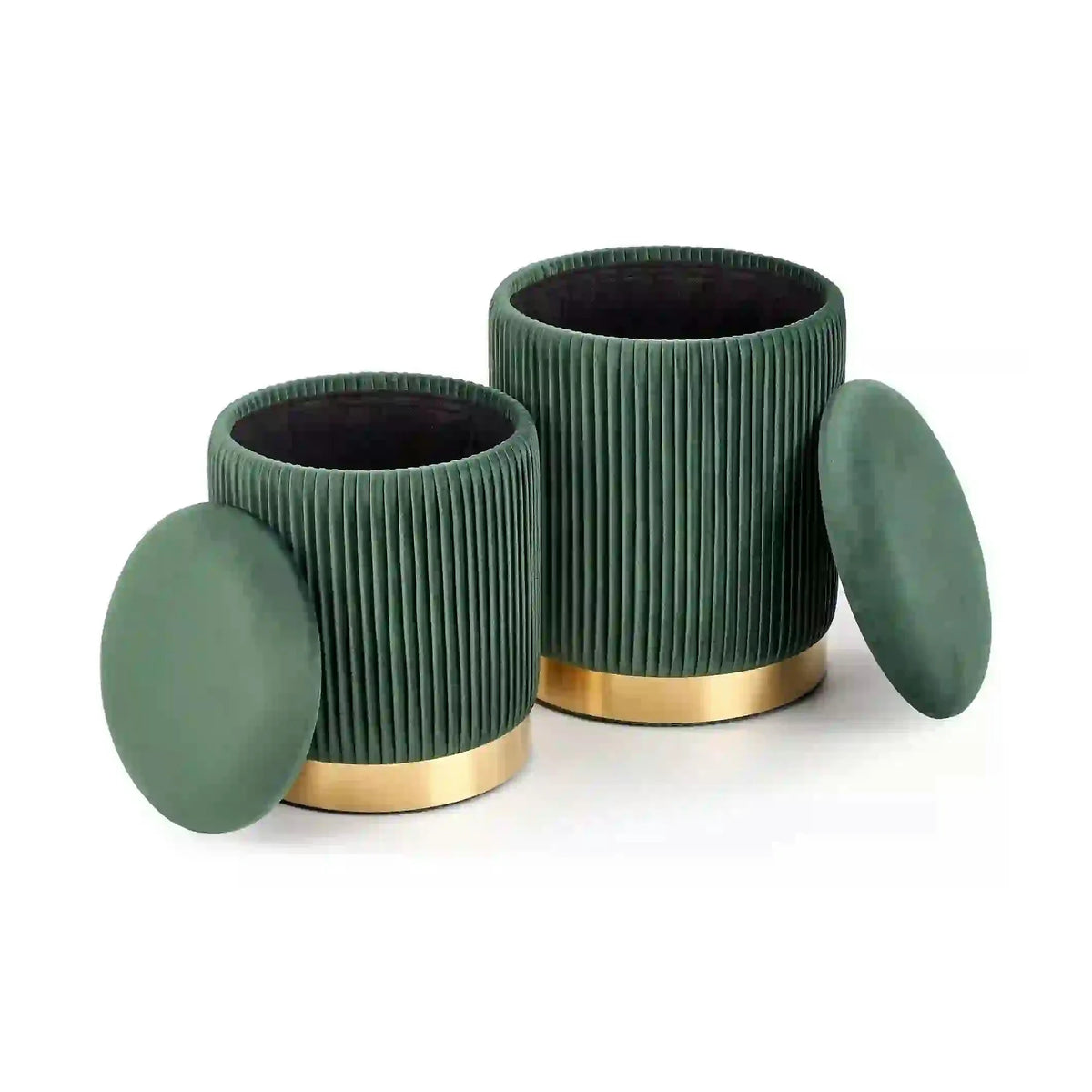 Set 2 tabureti MONTY, stofa catifelata, verde inchis, cu spatiu depozitare