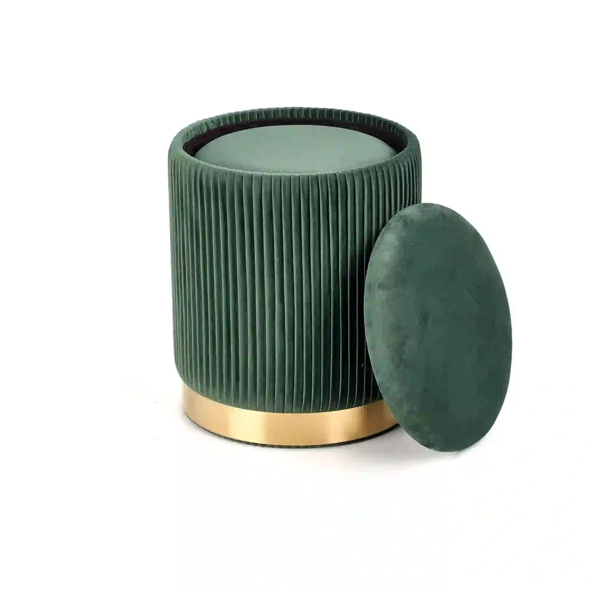 Set 2 tabureti MONTY, stofa catifelata, verde inchis, cu spatiu depozitare