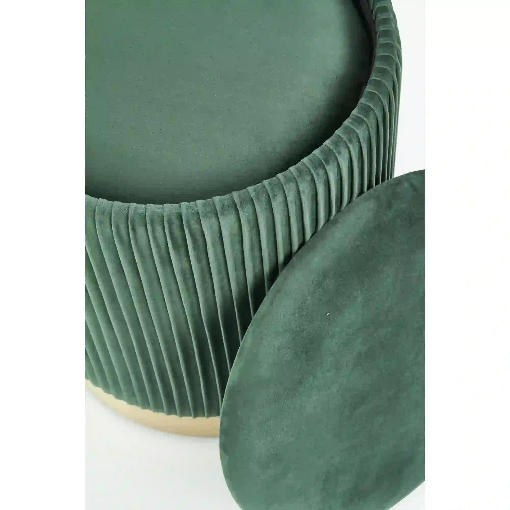 Set 2 tabureti MONTY, stofa catifelata, verde inchis, cu spatiu depozitare