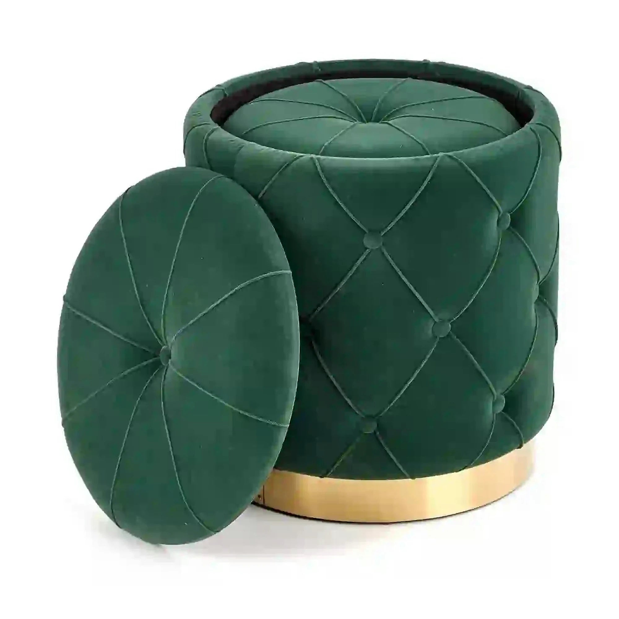 Set 2 tabureti POLLY, stofa catifelata, verde inchis, cu spatiu depozitare