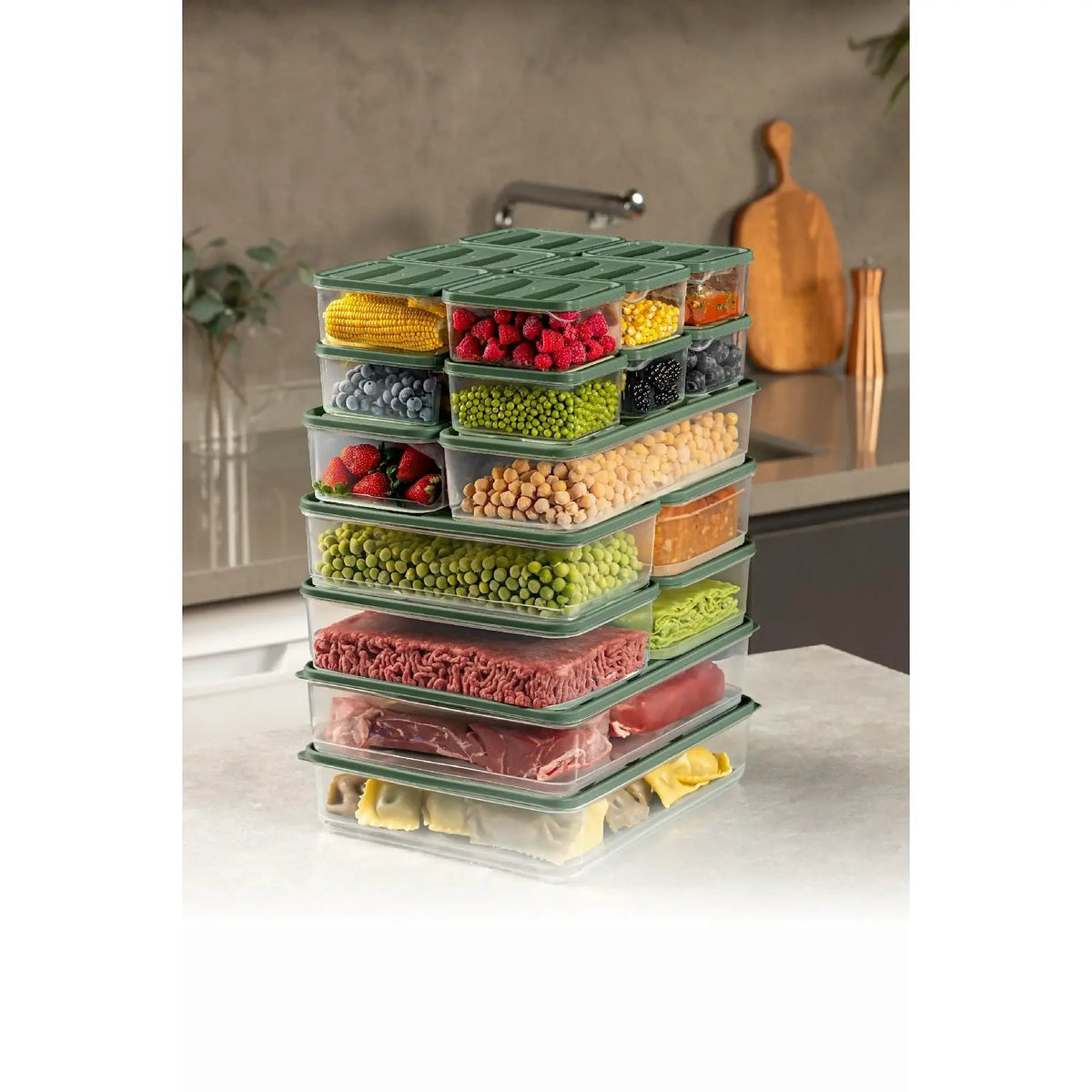 Set 20 cutii depozitare YBLLA20LI, verde, plastic