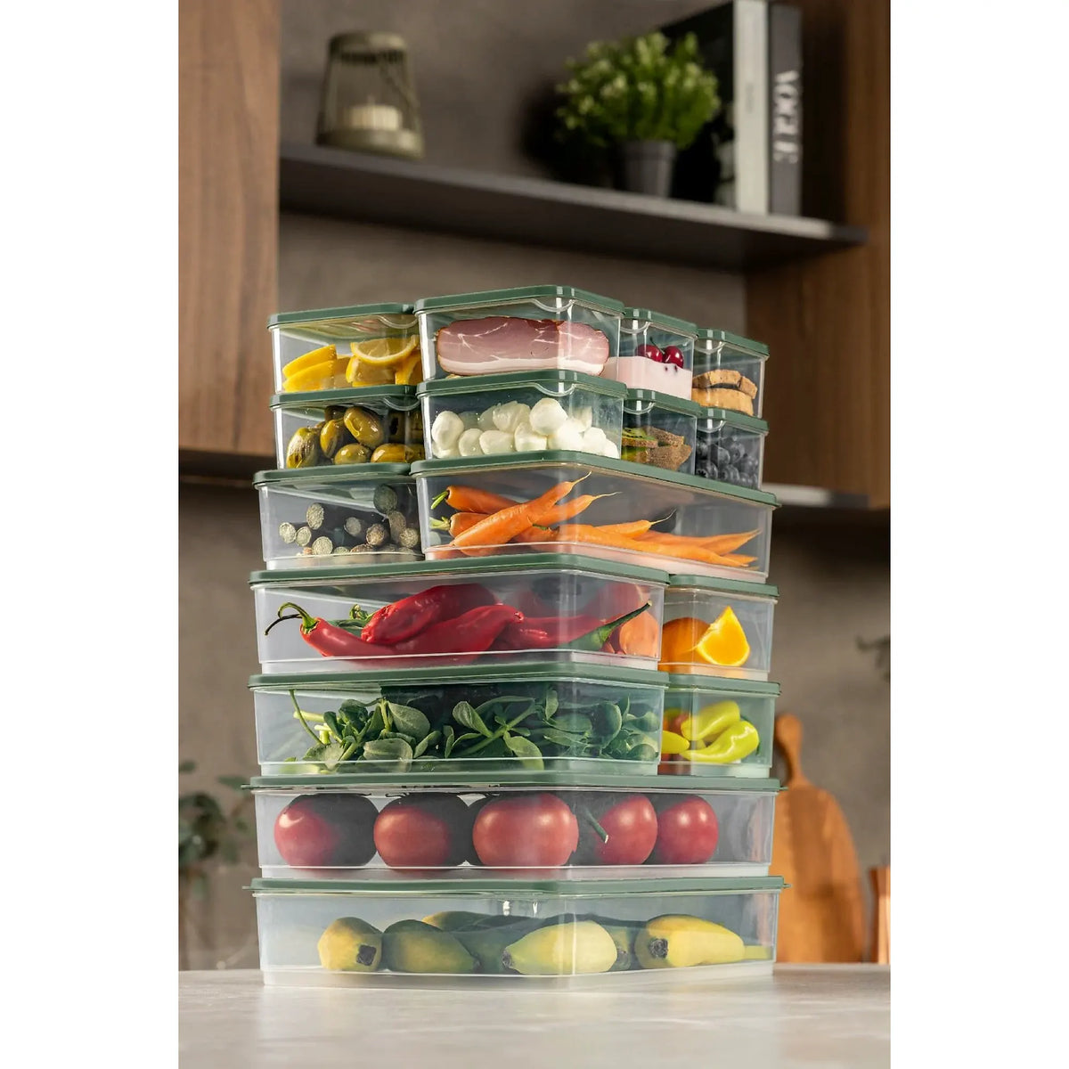 Set 20 cutii depozitare YBLLA20LI, verde, plastic