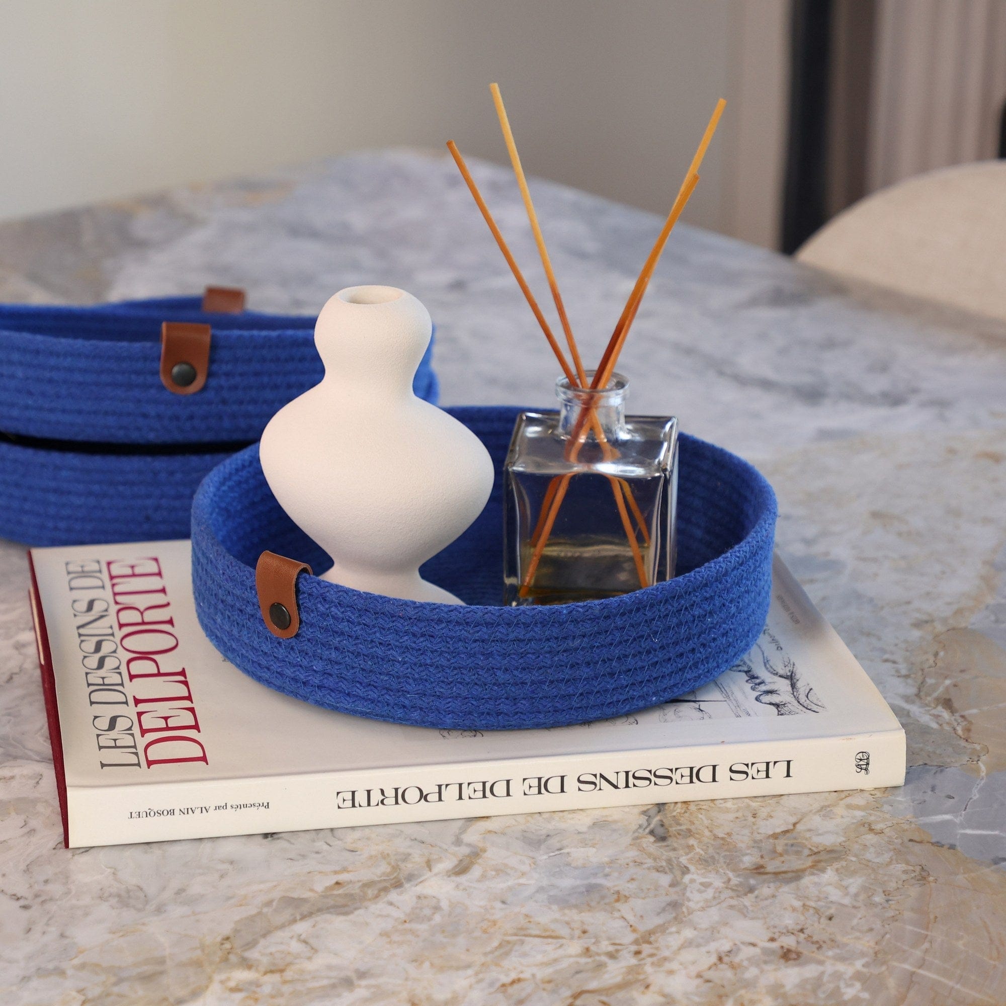 Set 3 cosuri JUT04001302D, albastru, bumbac, 25x25x5 cm