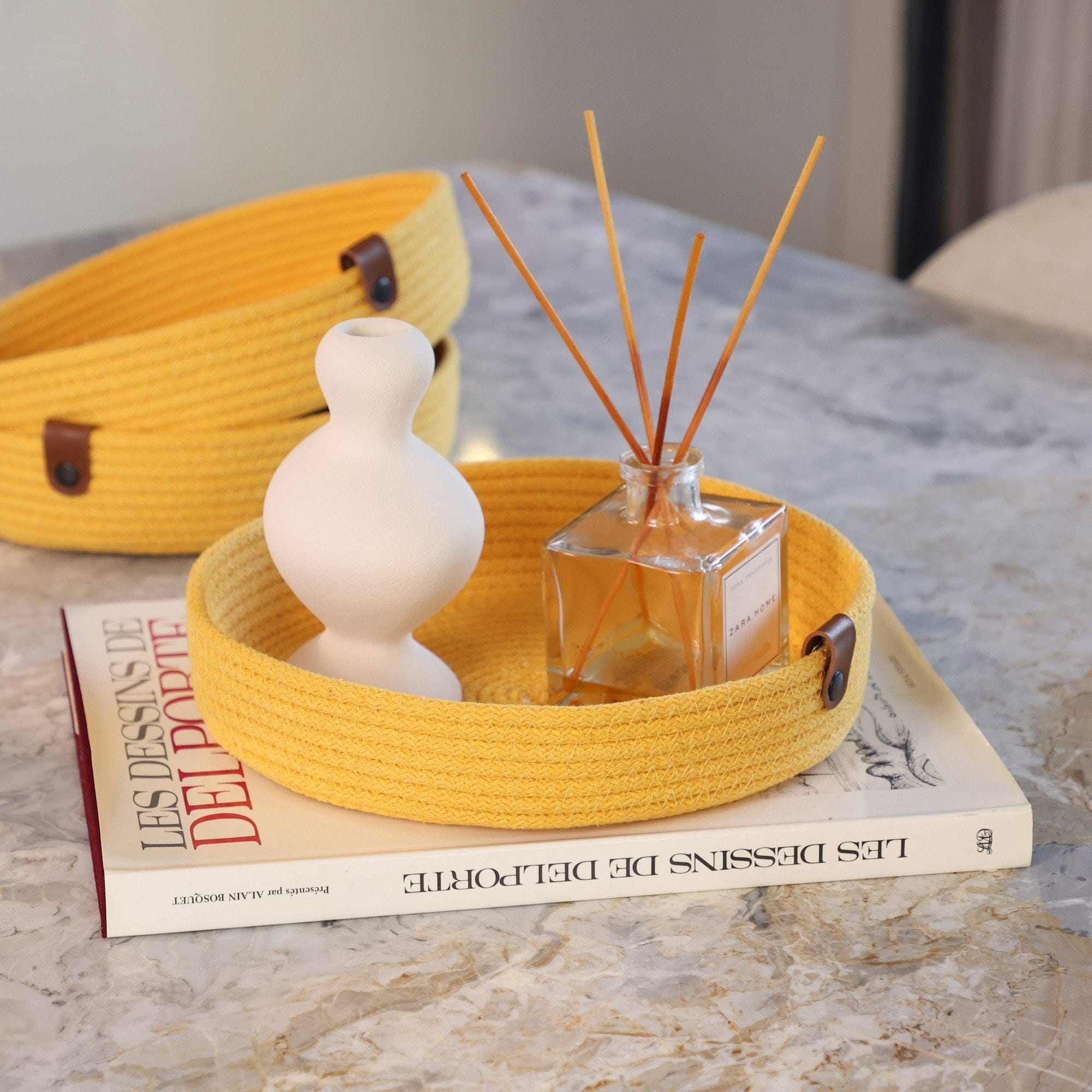 Set 3 cosuri JUT04002305D, galben, bumbac, 30x30x5 cm