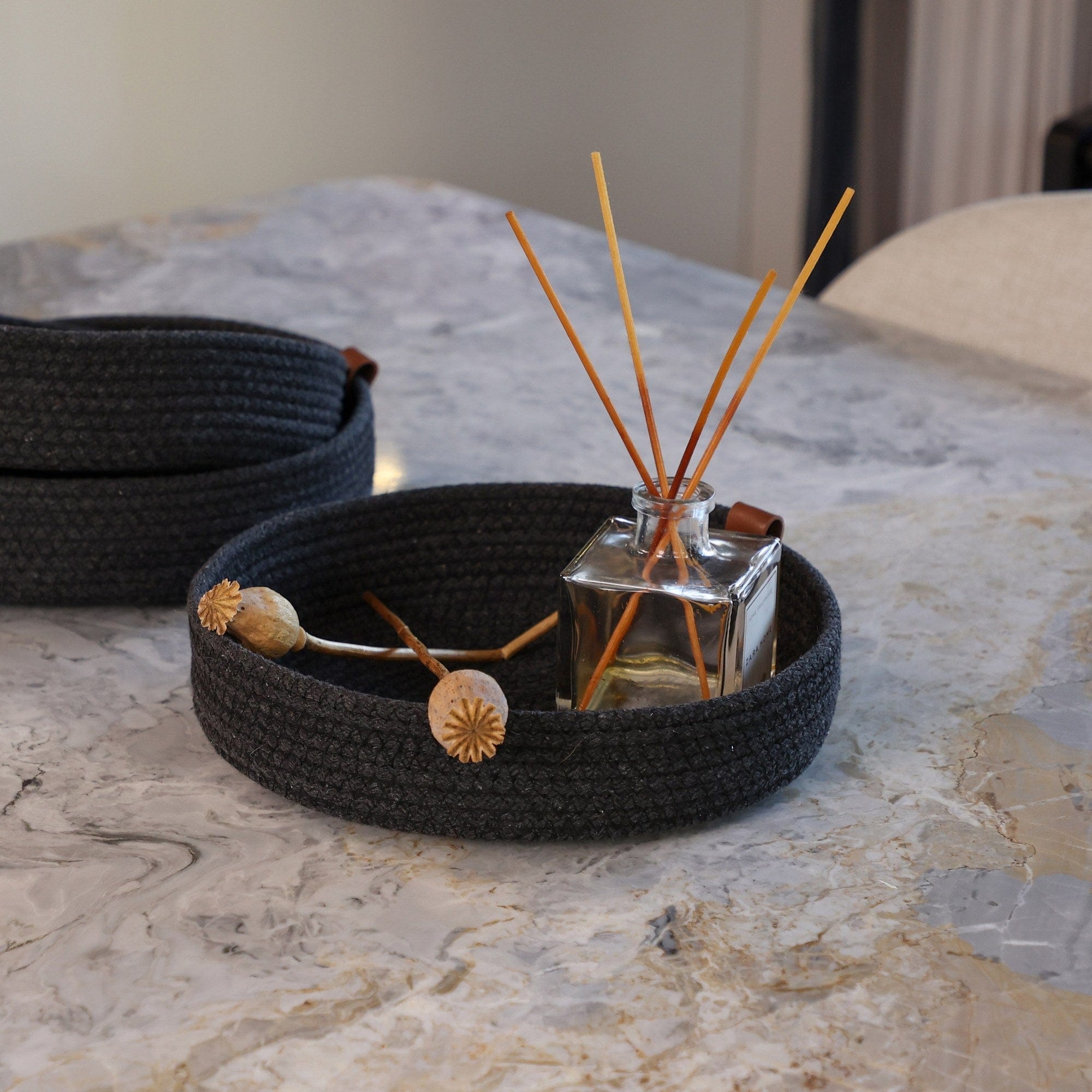 Set 3 cosuri JUT04002308D, negru, bumbac, 30x30x5 cm