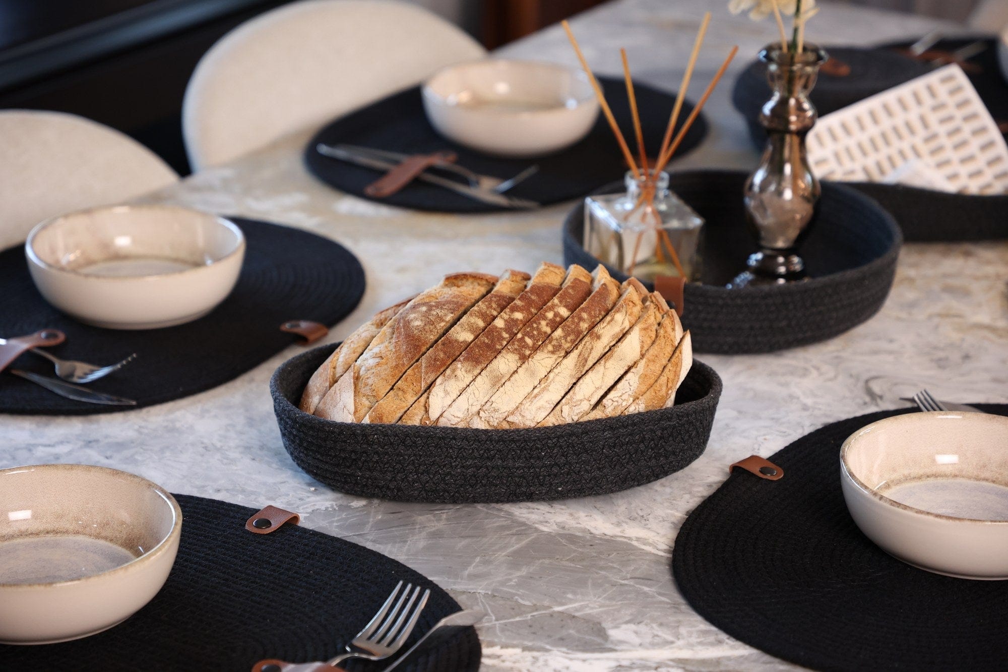 Set 3 cosuri JUT04002308D, negru, bumbac, 30x30x5 cm