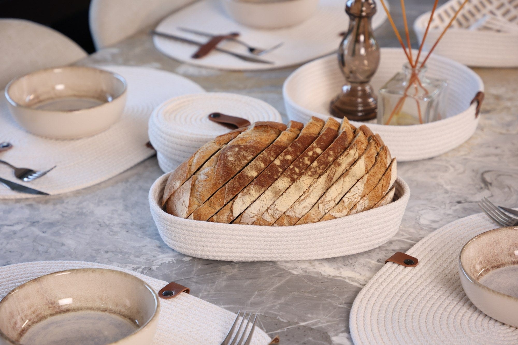 Set 3 cosuri JUT04002327D, alb, bumbac, 30x30x5 cm