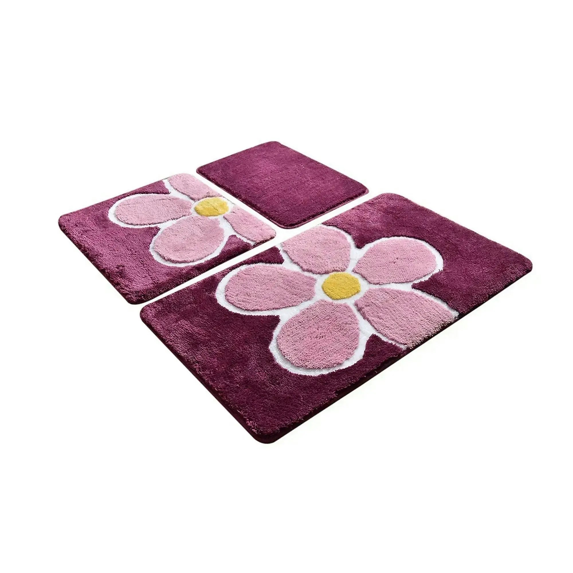 Set 3 covorase baie 359CHL3159, forma dreptunghiulara, acril, mov