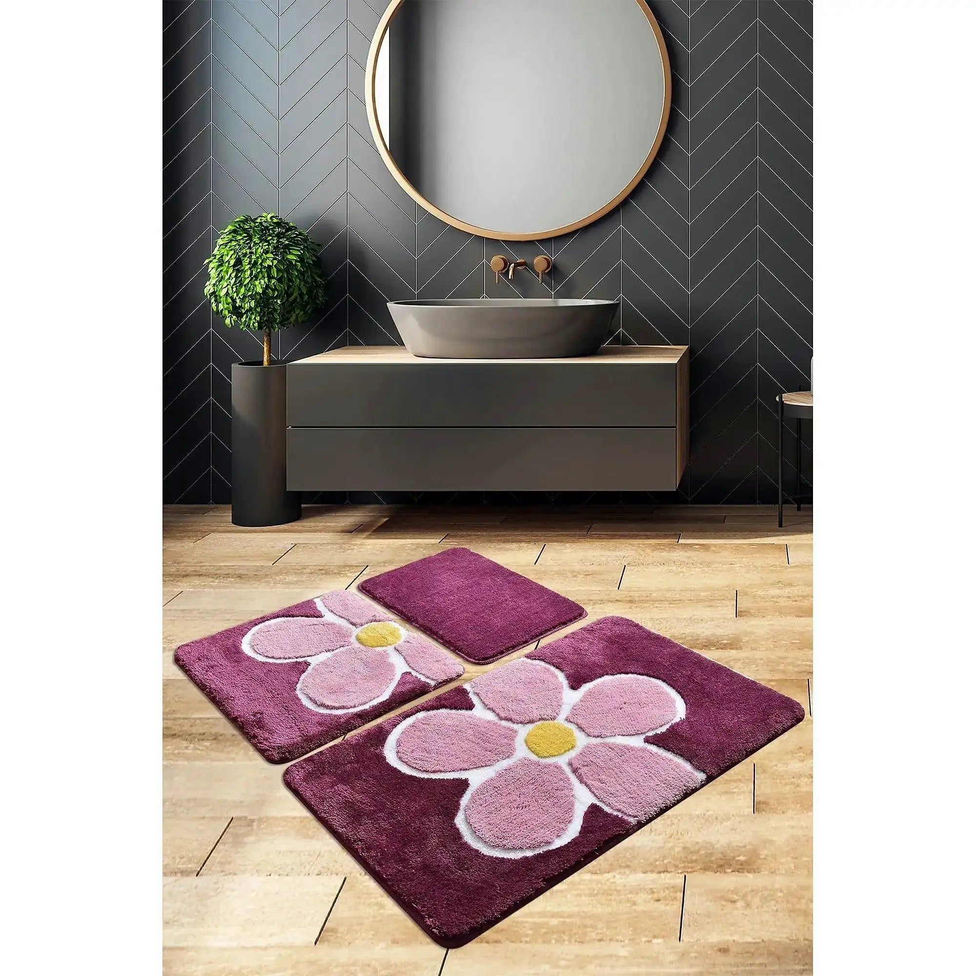Set 3 covorase baie 359CHL3159, forma dreptunghiulara, acril, mov