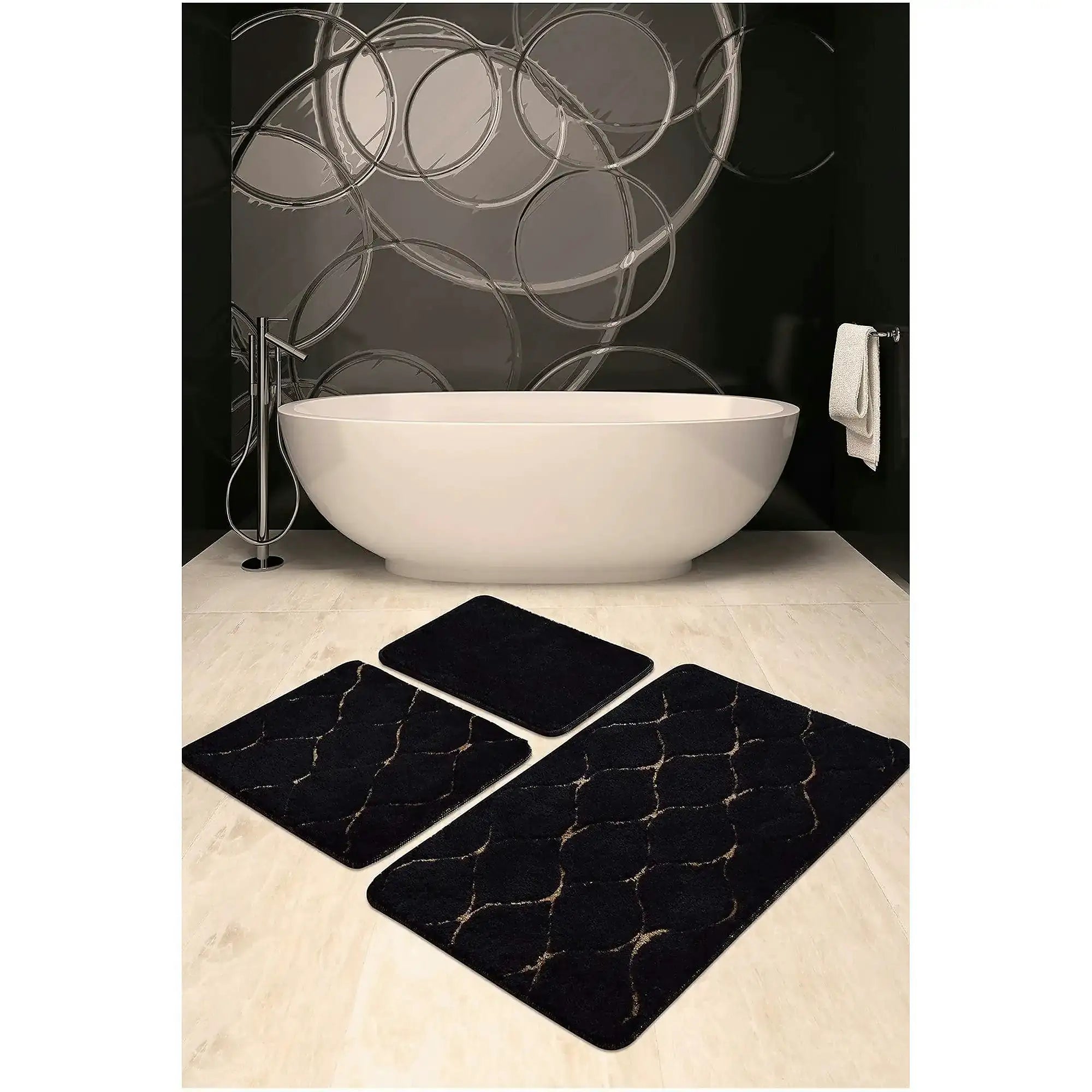 Set 3 covorase baie INFINITY, forma dreptunghiulara, acril, negru