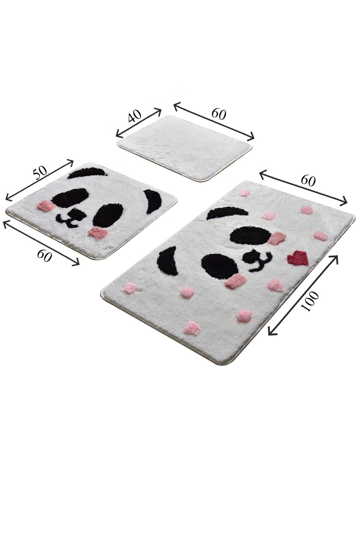 Set 3 covorase baie PANDA, forma dreptunghiulara, acril, multicolor