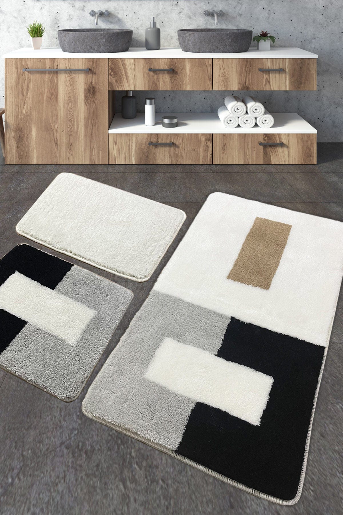 Set 3 covorase baie ROIN, forma dreptunghiulara, acril, multicolor