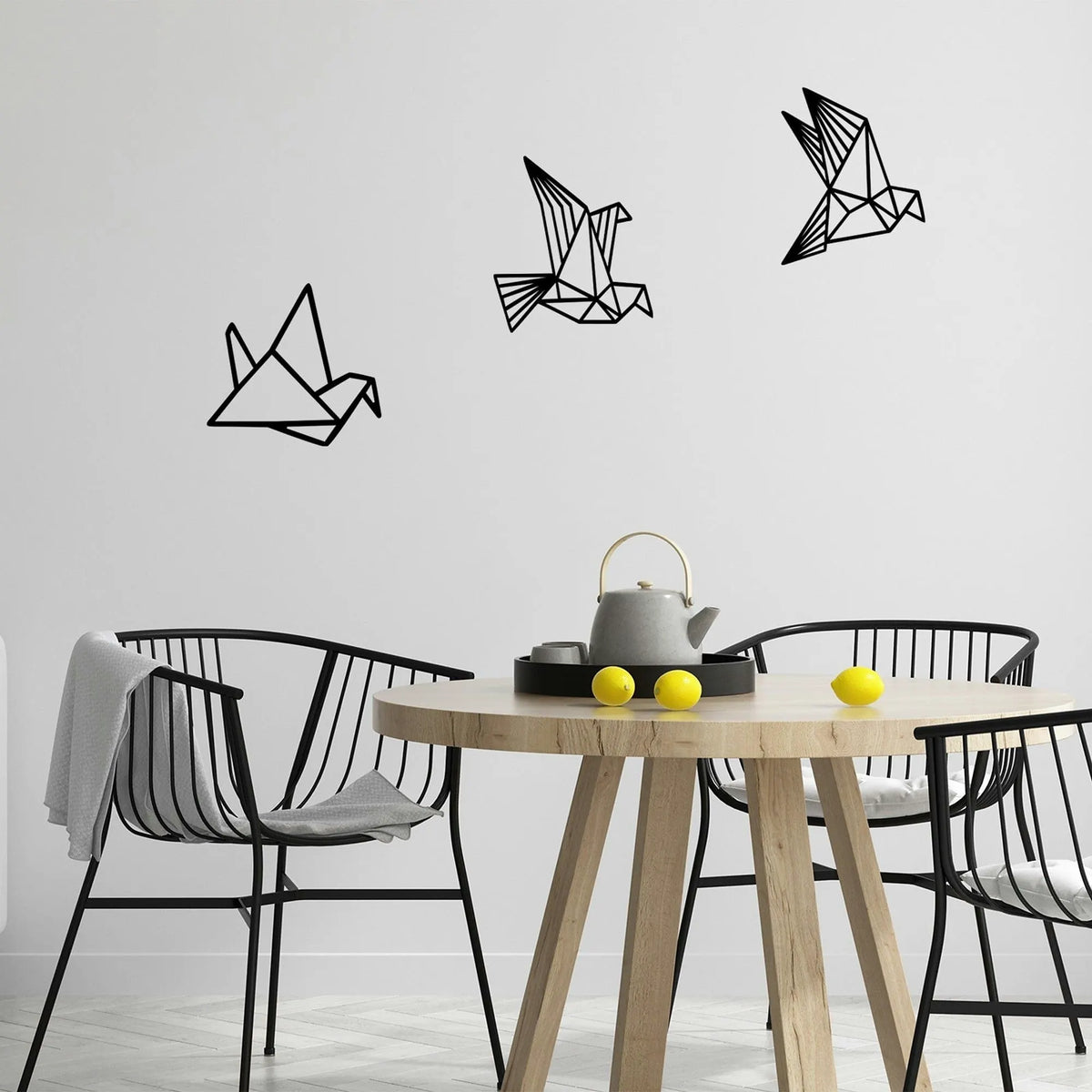 Set 3 decoratiuni perete ORIGAMI, negru, lemn