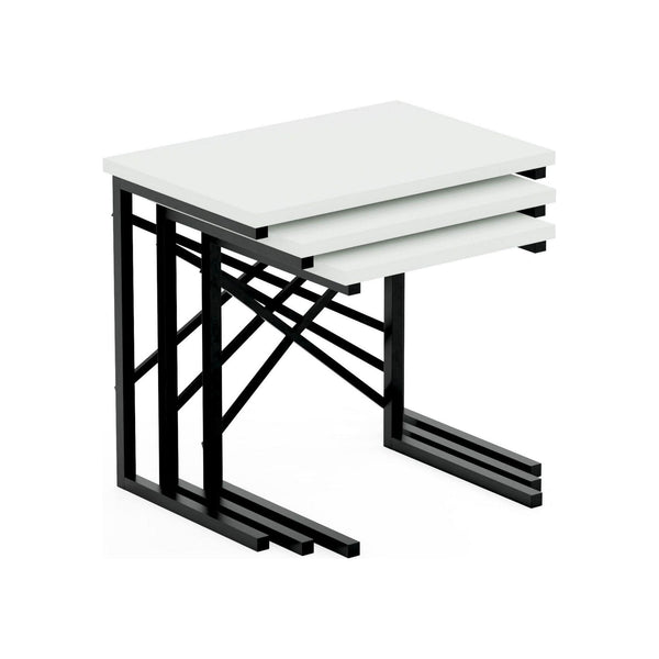Set 3 masute 115DLY1102, alb/negru, PAL melaminat/metal