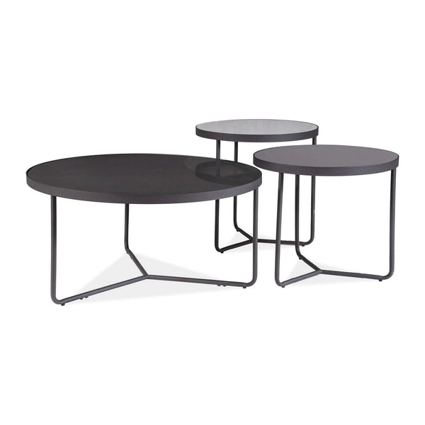 Set 3 masute cafea ARTEMIDA, negru/gri deschis, sticla/otel