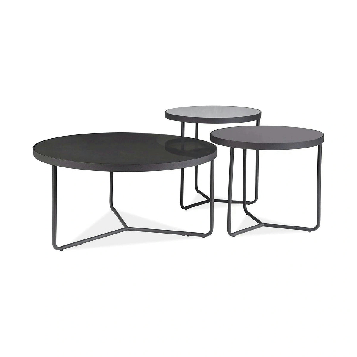 Set 3 masute cafea ARTEMIDA, negru/gri deschis, sticla/otel