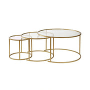 Set 3 masute cafea AURUM, transparent/auriu, sticla/metal