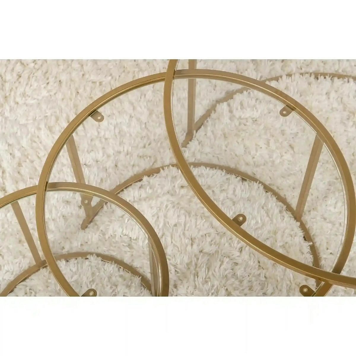 Set 3 masute cafea AURUM, transparent/auriu, sticla/metal