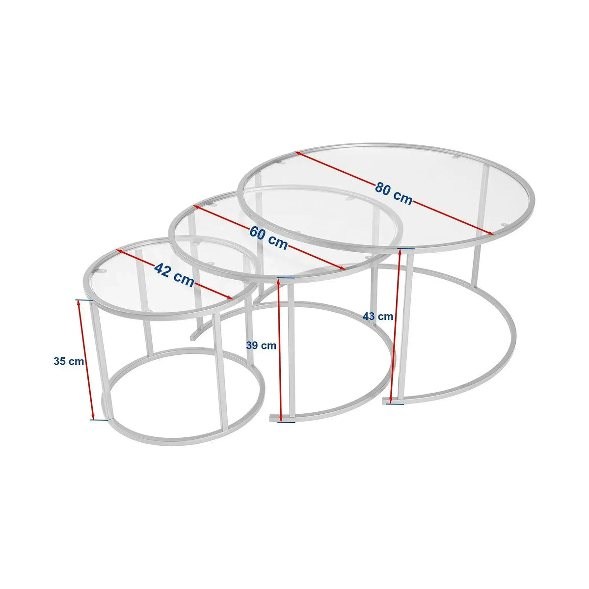 Set 3 masute cafea AURUM, transparent/auriu, sticla/metal