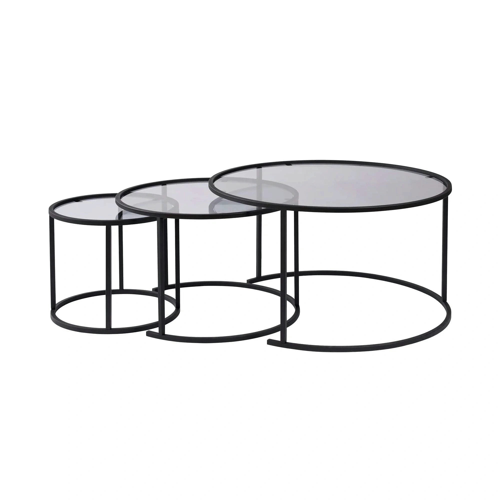 Set 3 masute cafea AURUM, transparent/negru, sticla/metal