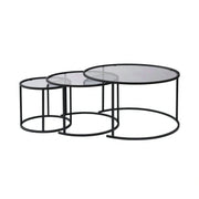 Set 3 masute cafea AURUM, transparent/negru, sticla/metal