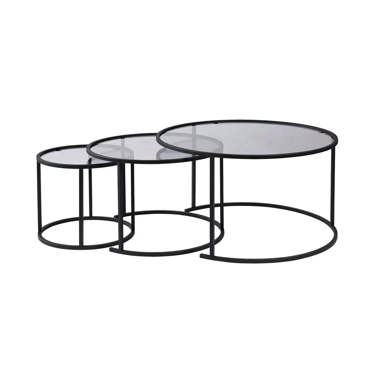Set 3 masute cafea AURUM, transparent/negru, sticla/metal