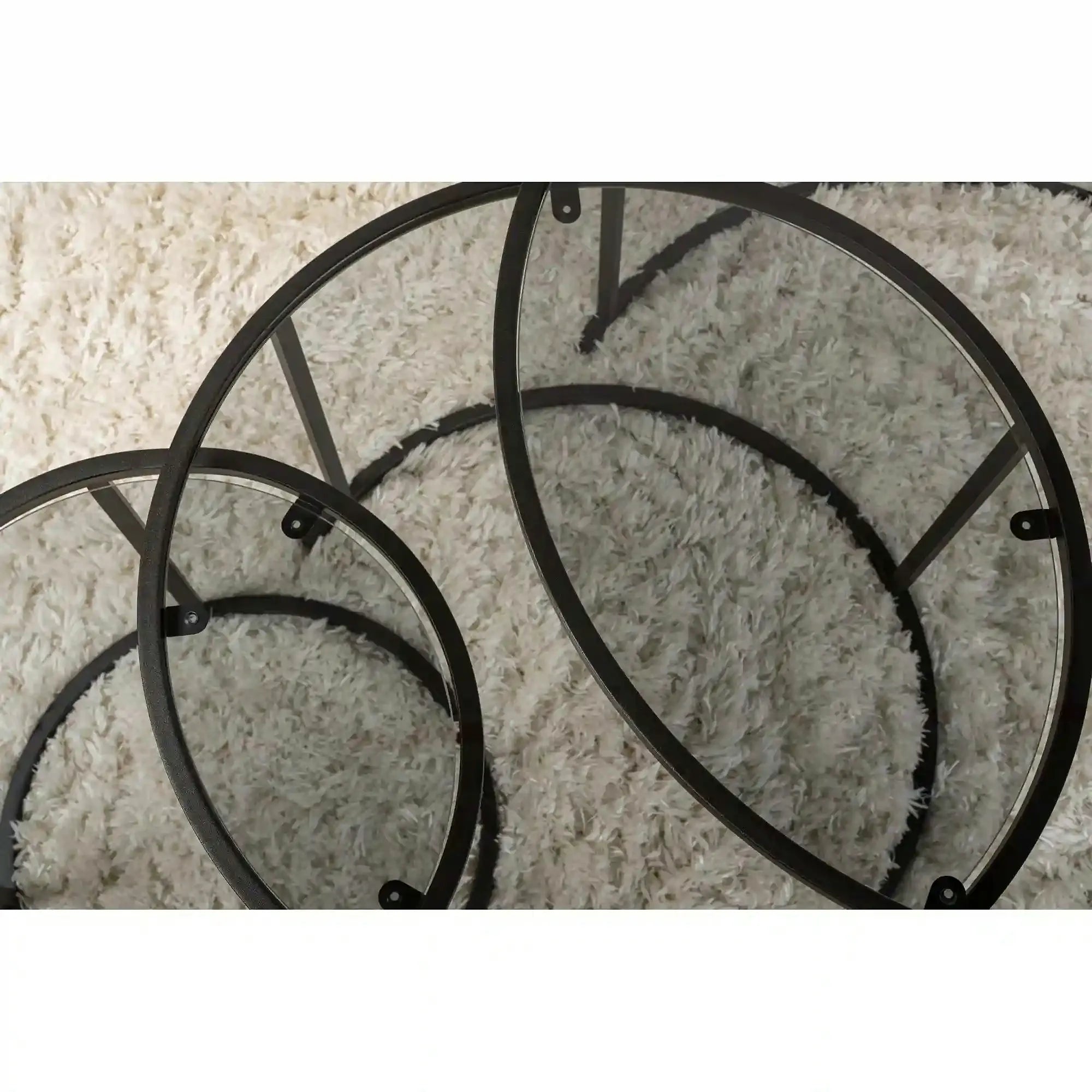 Set 3 masute cafea AURUM, transparent/negru, sticla/metal