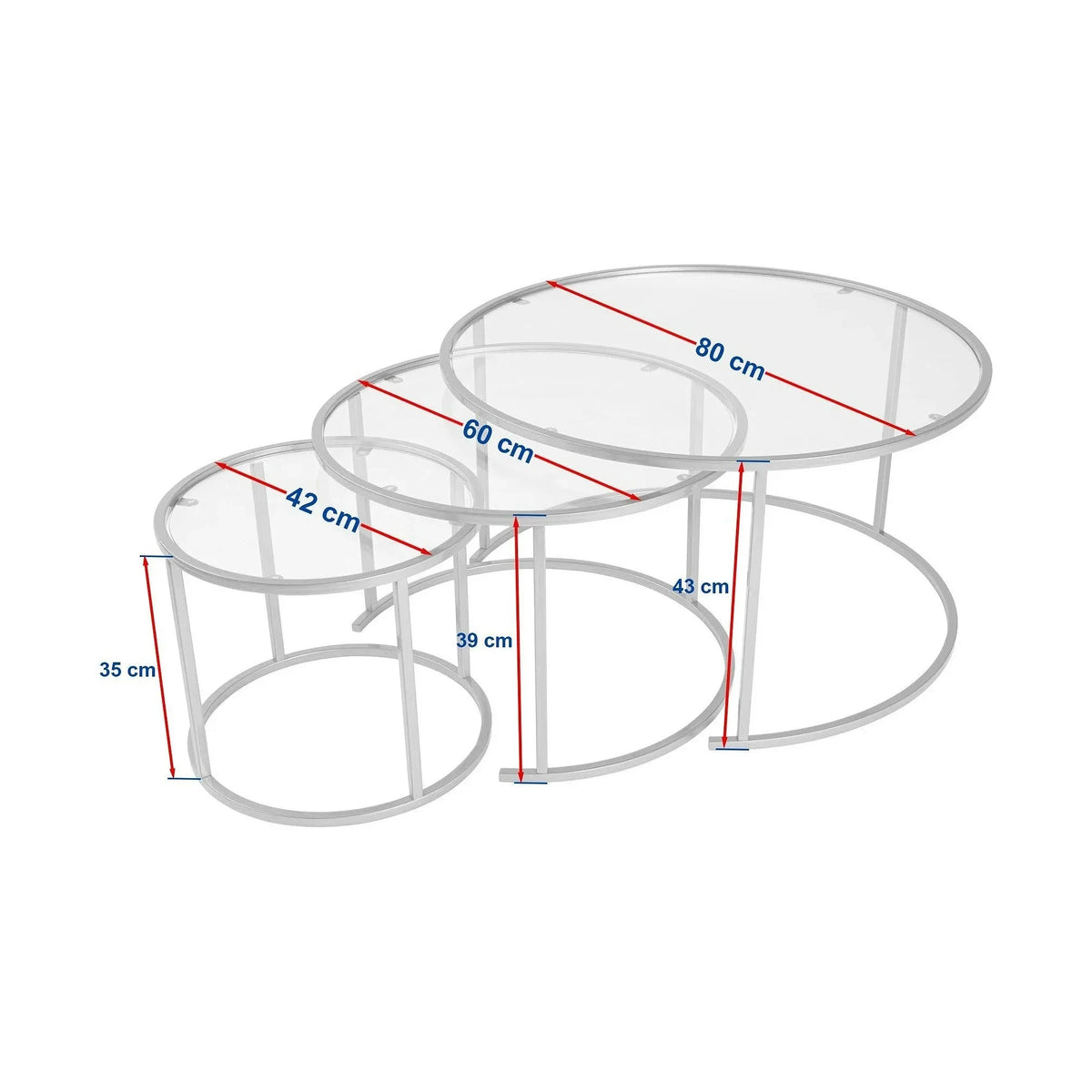 Set 3 masute cafea AURUM, transparent/negru, sticla/metal