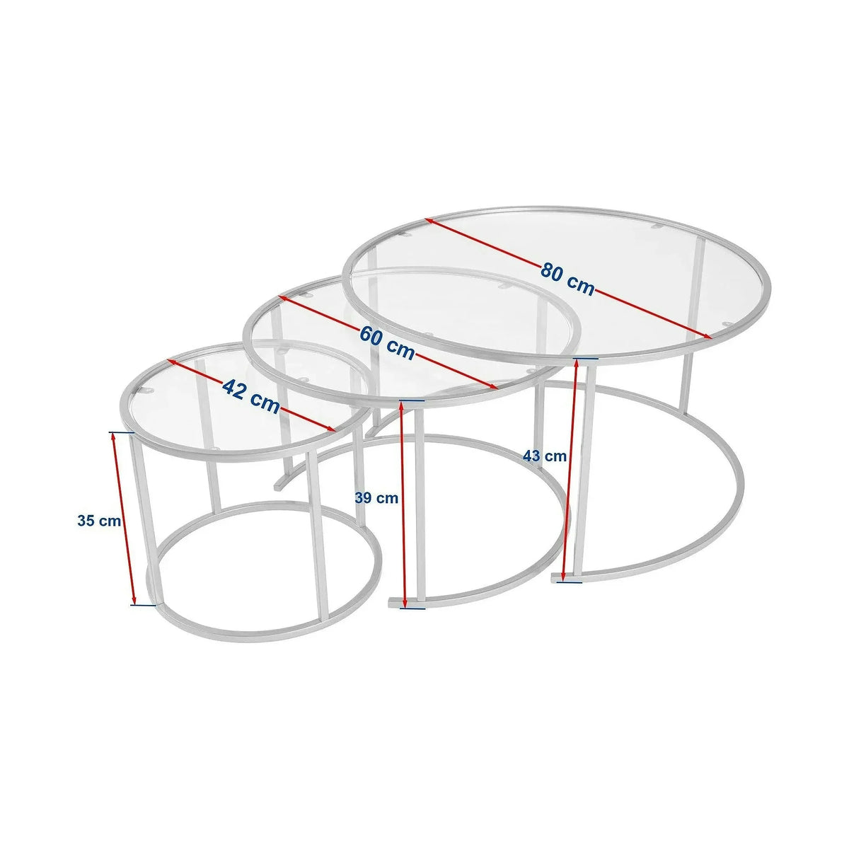 Set 3 masute cafea AURUM, transparent/negru, sticla/metal