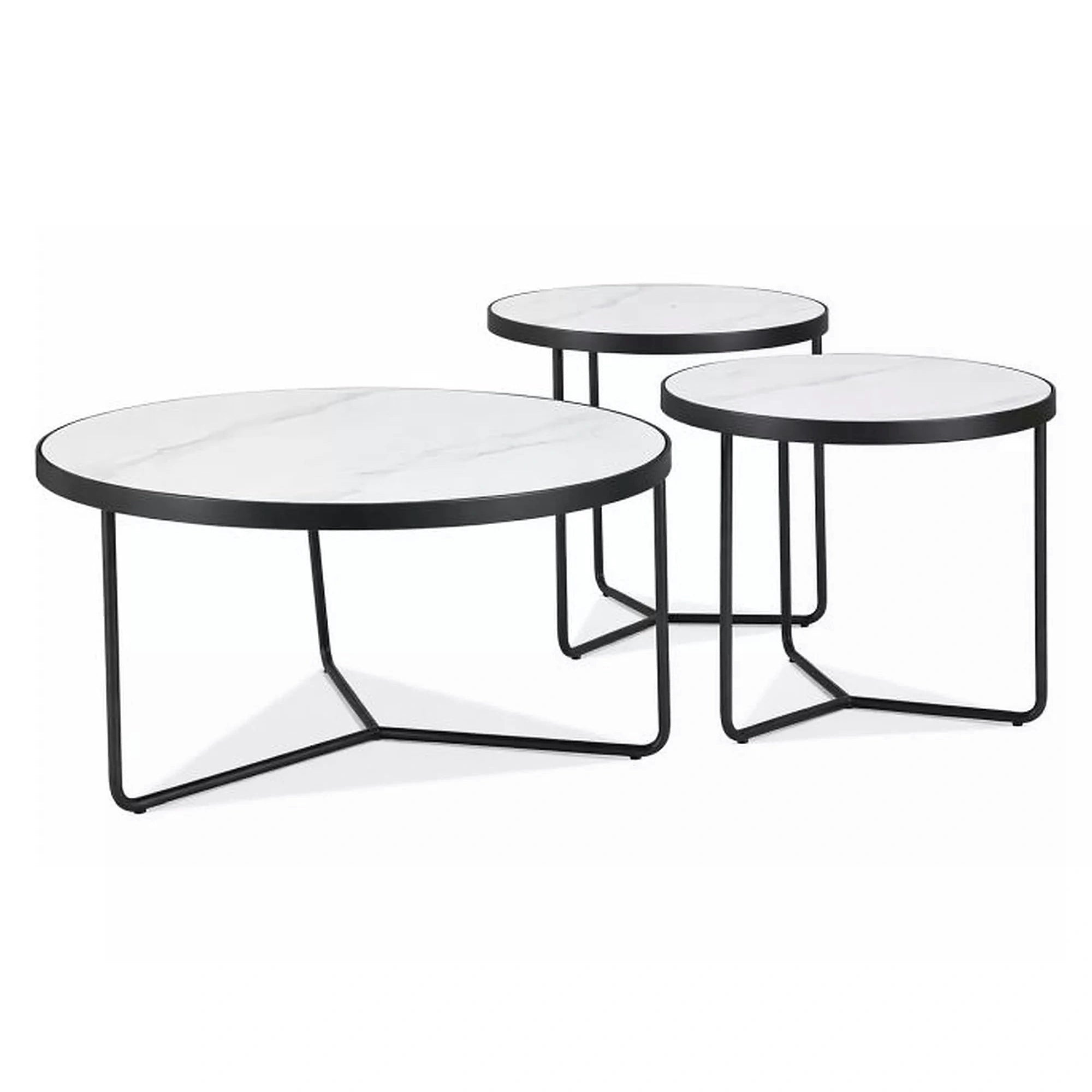 Set 3 măsuțe cafea DEMETER, alb/negru, ceramică/metal
