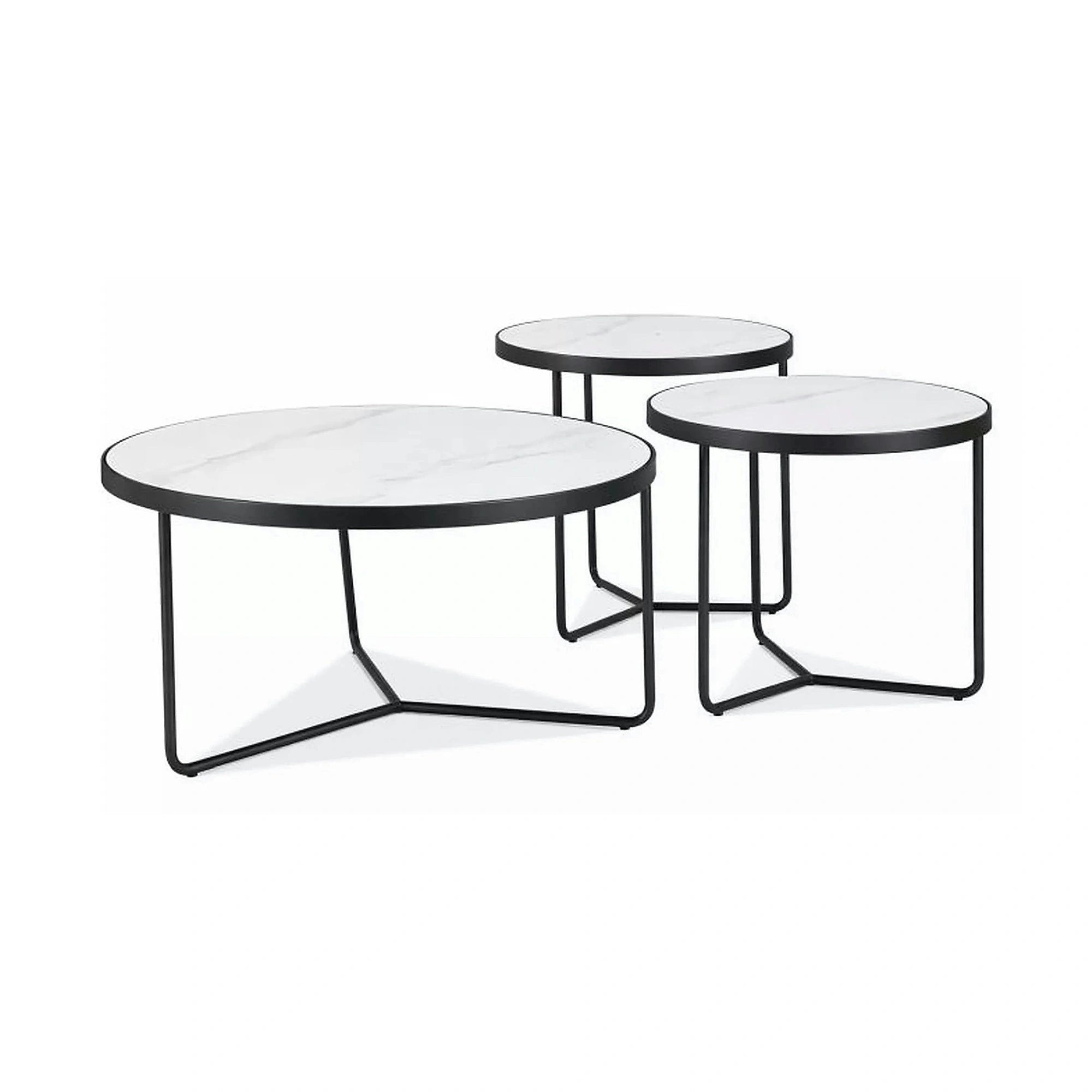 Set 3 măsuțe cafea DEMETER, alb/negru, ceramică/metal