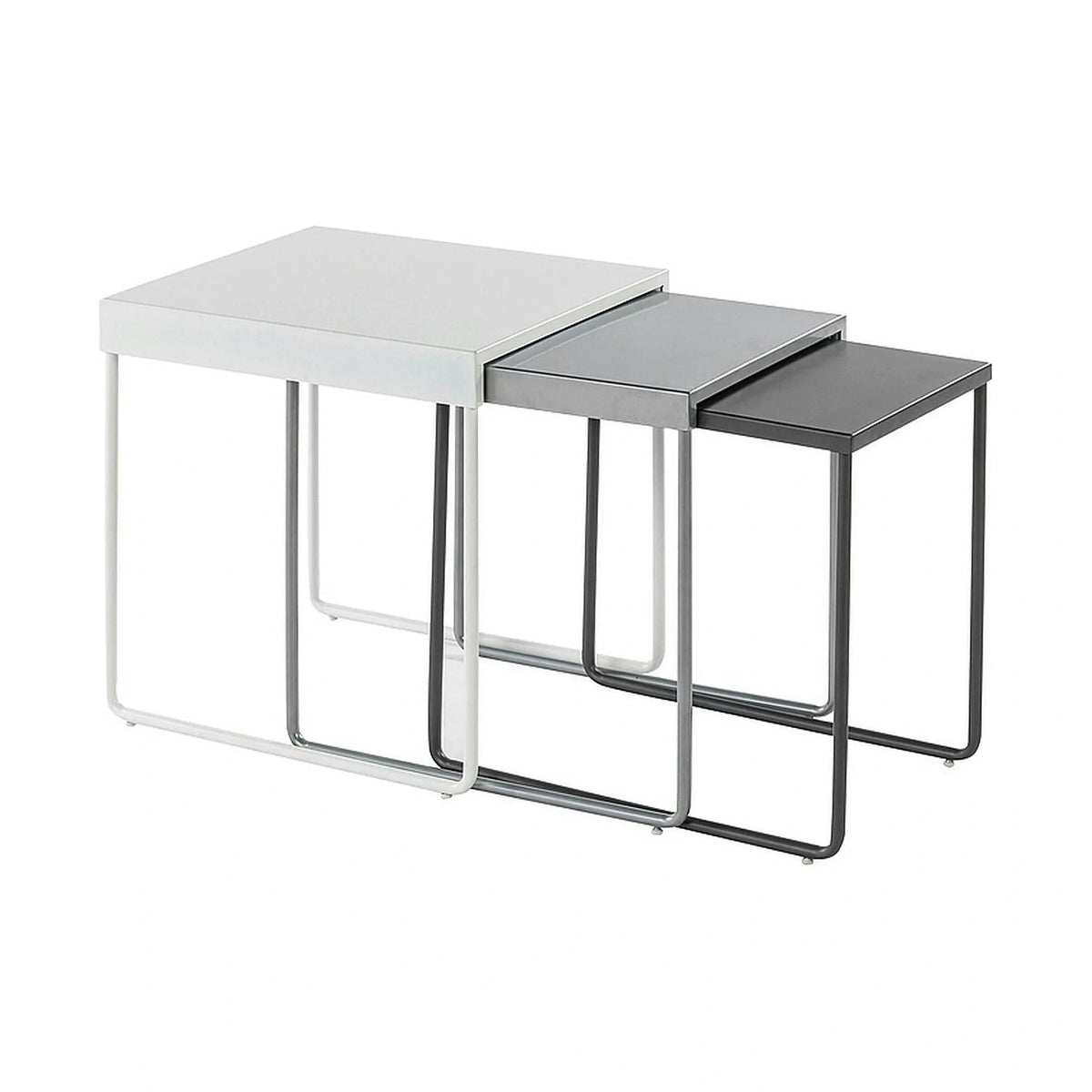 Set 3 masute cafea VICKY, alb/gri/gri inchis, metal