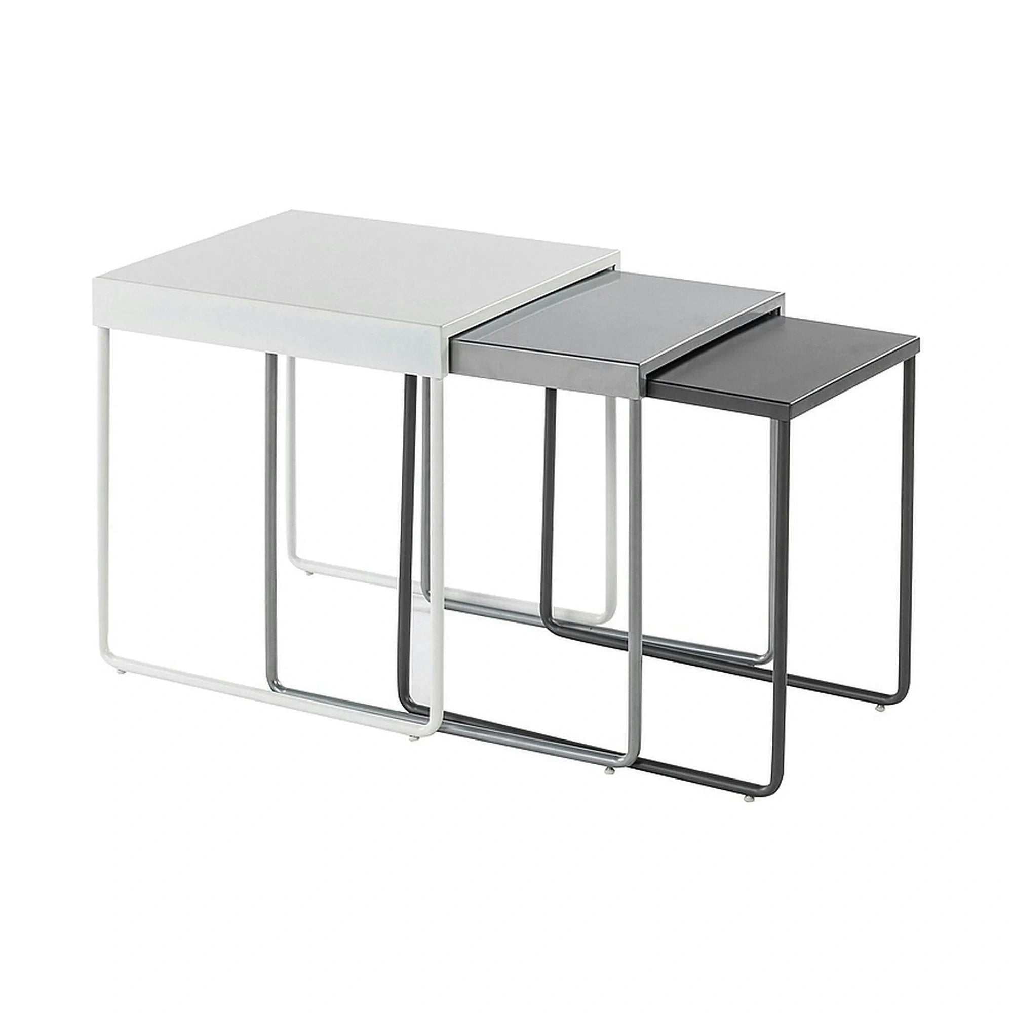 Set 3 masute cafea VICKY, alb/gri/gri inchis, metal