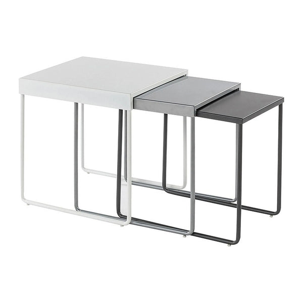 Set 3 masute cafea VICKY, alb/gri/gri inchis, metal