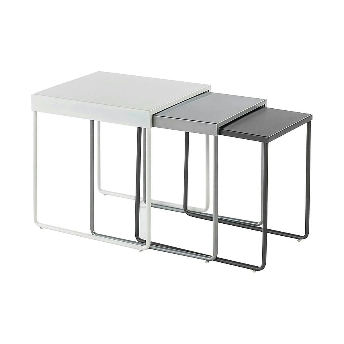 Set 3 masute cafea VICKY, alb/gri/gri inchis, metal