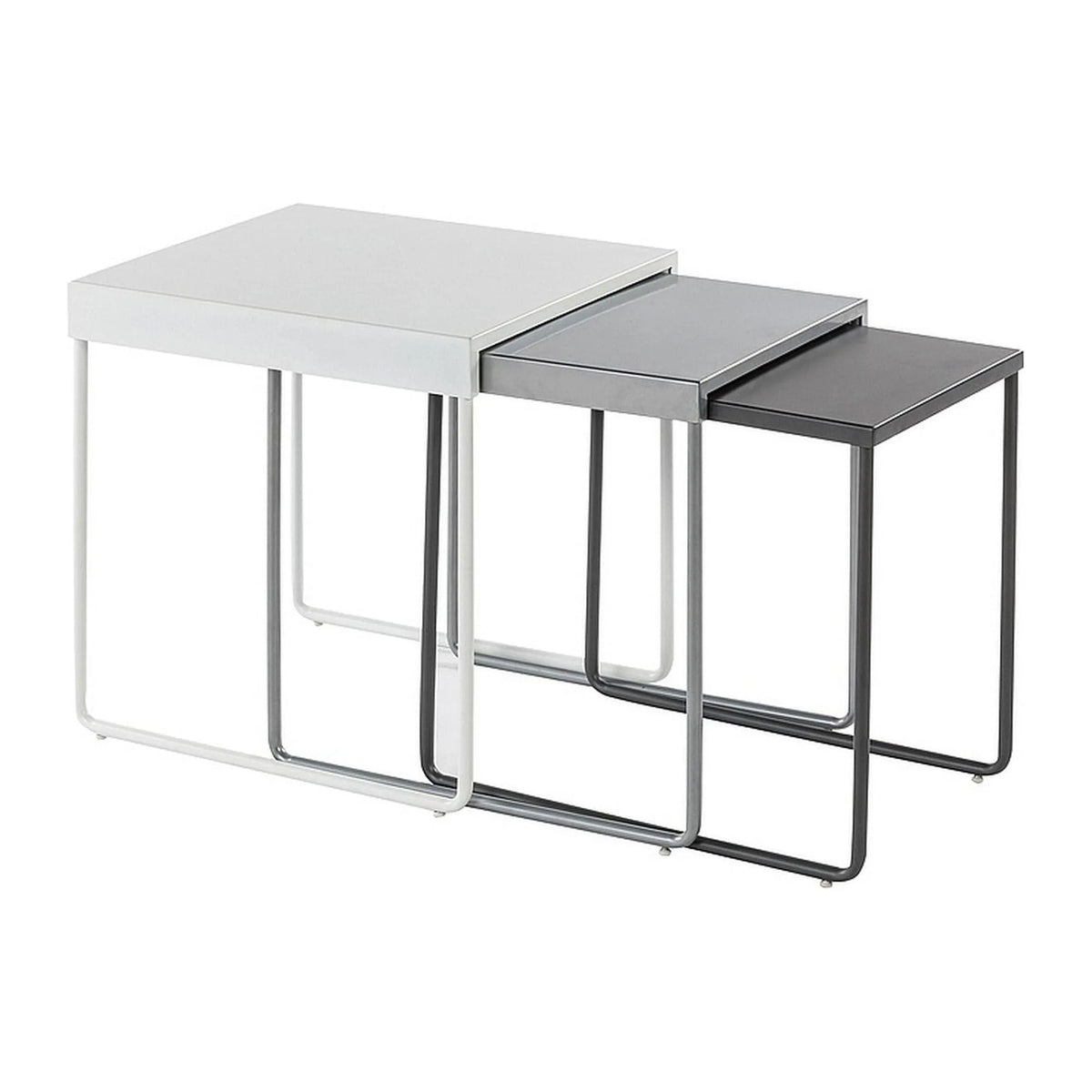 Set 3 masute cafea VICKY, alb/gri/gri inchis, metal