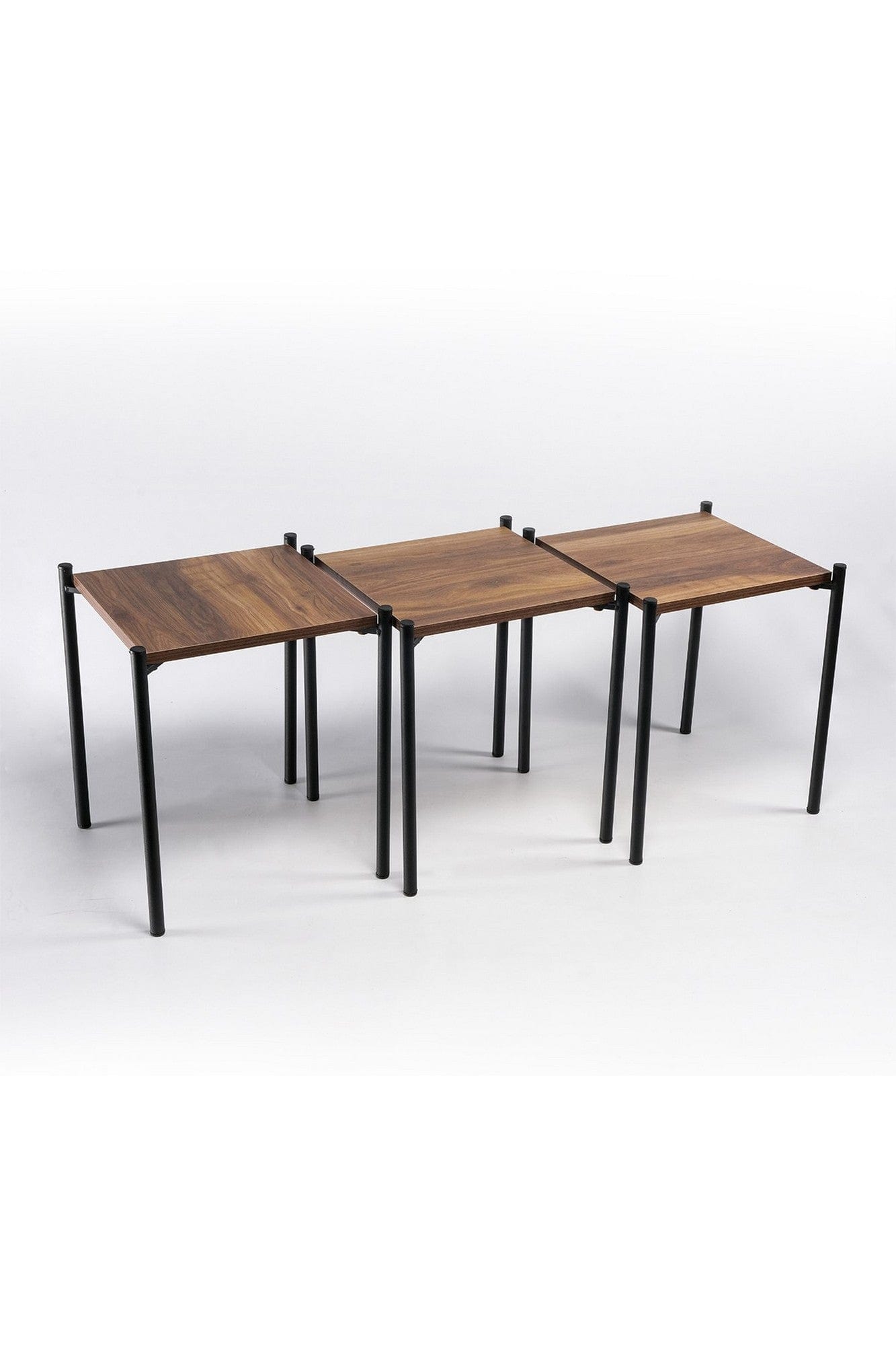 Set 3 masute KARE ZIGON, nuc/negru, PAL melaminat/metal, 35x35x46 cm
